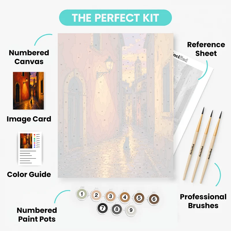 Cat at Cobblestone Dusk - Paint by Numbers Kit