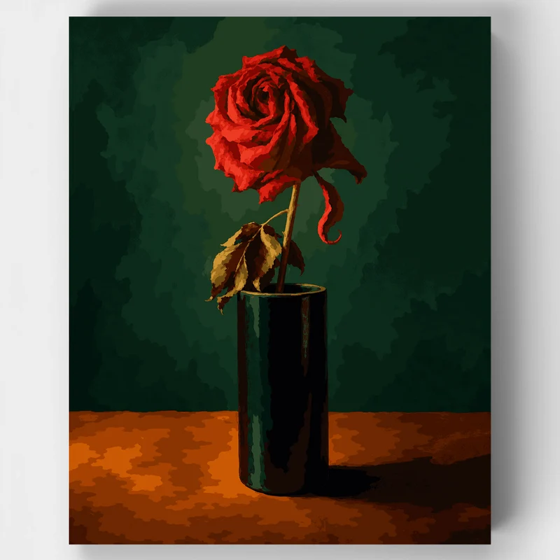 Crimson Rose in Vase - Paint by Numbers Kit