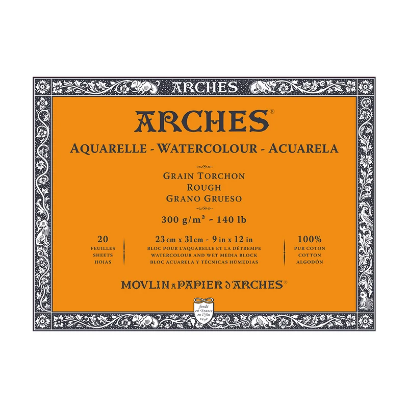 ARCHES Aquarellblock Rough Naturweiß 300 g/m² 10 – 31 cm - 20 Blatt