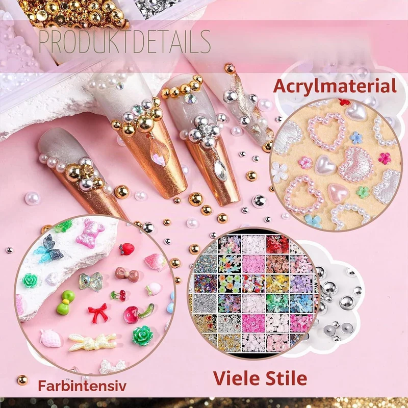 6000+ Nail Art Charms Set mit Strasssteinen & Zubehör