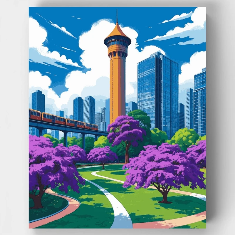 Johannesburg City Park with Jacaranda Trees - Paint by Numbers Kit