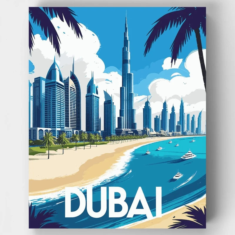 Dubai Beach & Burj Khalifa Skyline - Paint by Numbers Kit