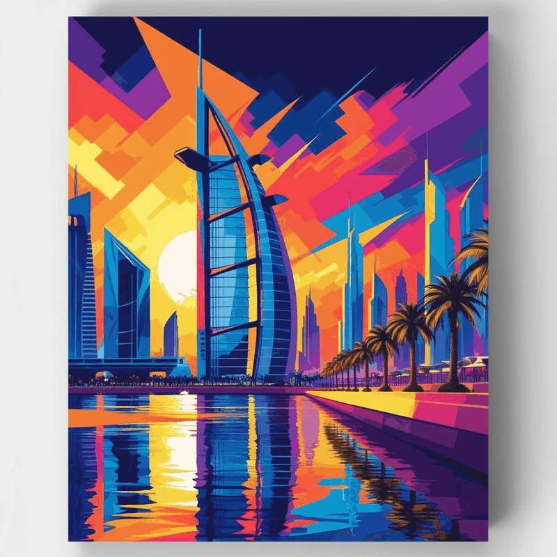 Dubai Burj Al Arab Sunset - Paint by Numbers Kit