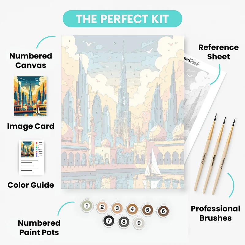 Dubai Skyline with Burj Khalifa - Paint by Numbers Kit