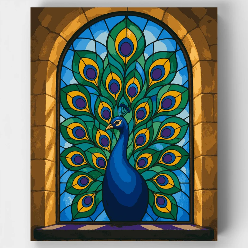 Peacock Stained Glass - Paint by Numbers Kit