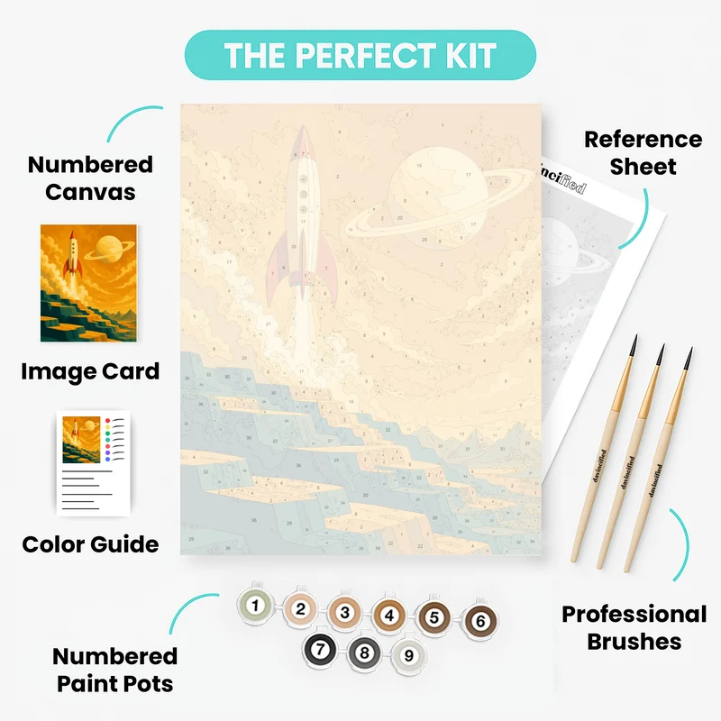 Retro Rocket Launch - Paint by Numbers Kit