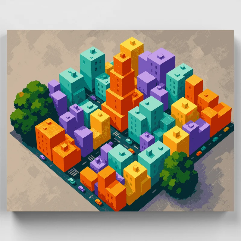 Colorful Block City - Paint by Numbers Kit