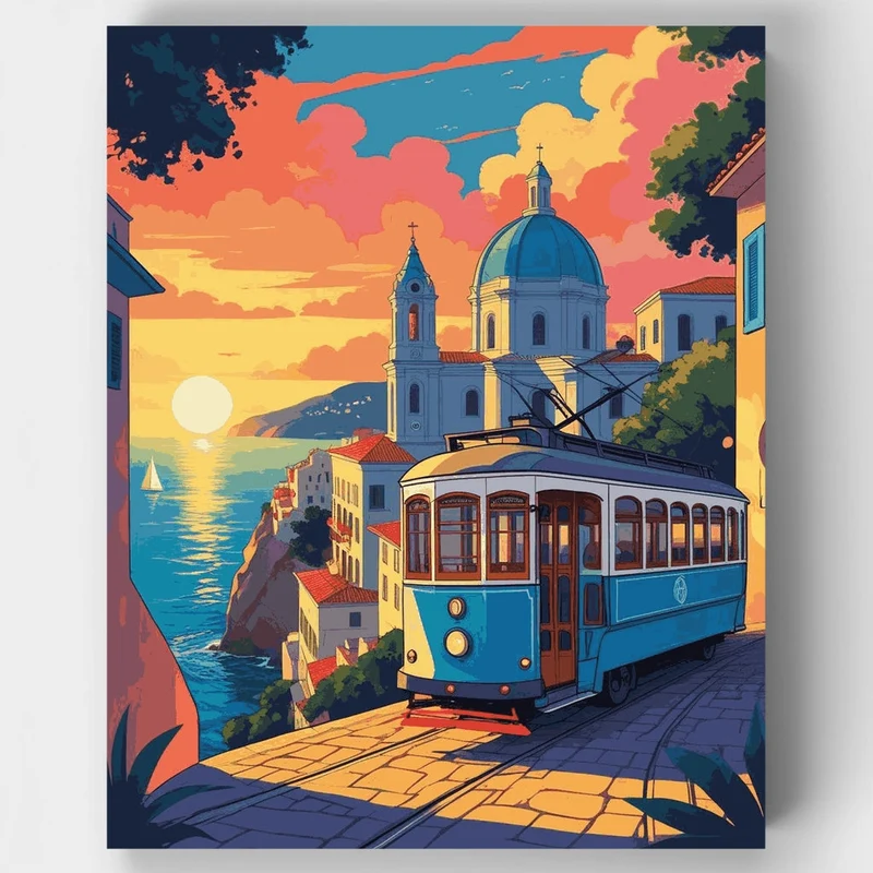 Lisbon Tram at Sunset - Paint by Numbers Kit