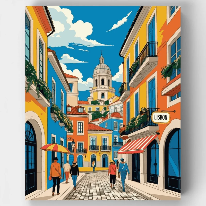 Lisbon Street Scene - Paint by Numbers Kit
