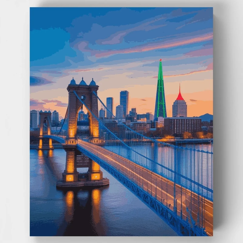 Cincinnati Suspension Bridge at Sunset - Paint by Numbers Kit