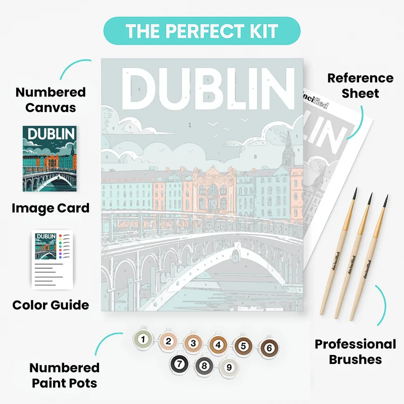 Dublin Vintage Travel Poster Bridge & Quays - Paint by Numbers Kit