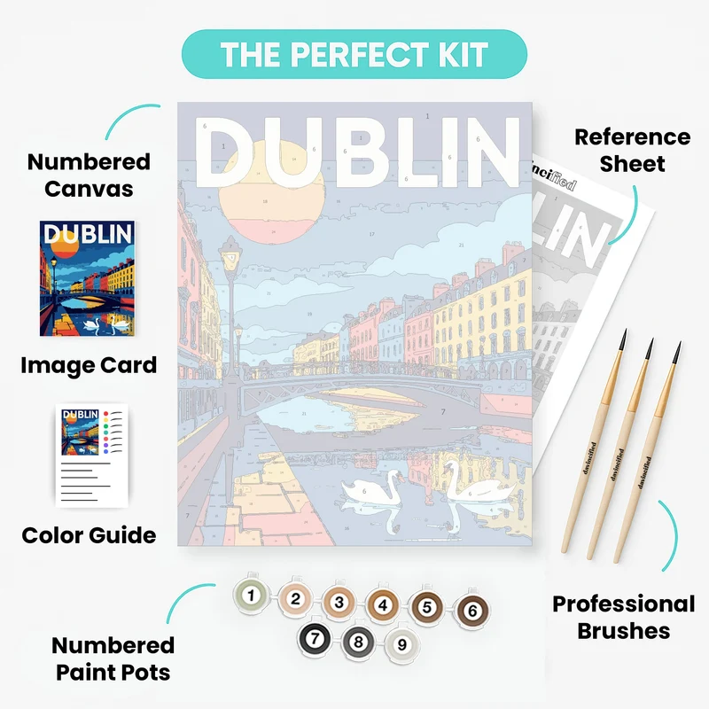 Dublin Swan Canal Retro Travel Poster - Paint by Numbers Kit