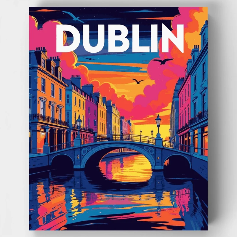 Dublin Ha'penny Bridge Neon Twilight - Paint by Numbers Kit
