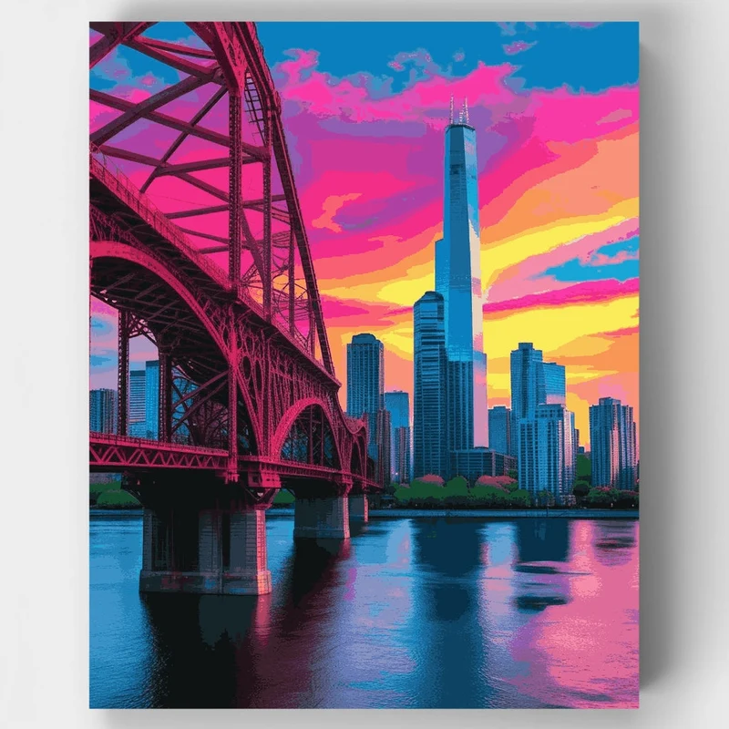 Cincinnati Skyline Sunset - Paint by Numbers Kit