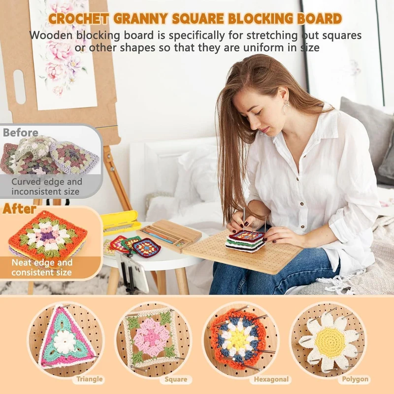 Granny Square Sperrbrett Holz 29cm mit Spanner & Zubehör