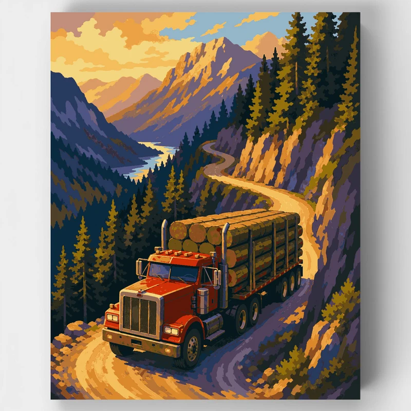 Mountain Logging Road - Paint by Numbers Kit