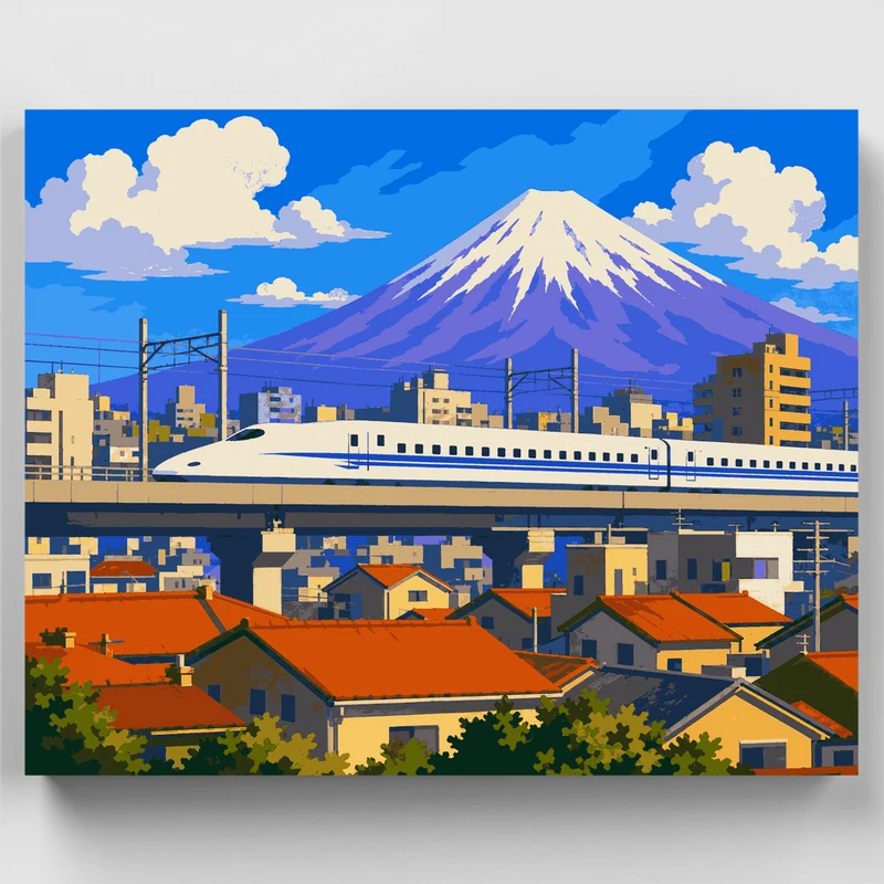 Bullet Train and Fuji - Paint by Numbers Kit