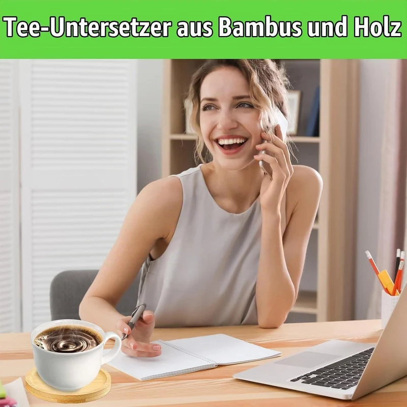 12 Holz Untersetzer Round Bambus - Möbel Schutz & Dekoration