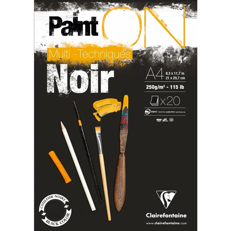 Clairefontaine Paint'On Mix Media blok 250 g 20 listov lepený Black