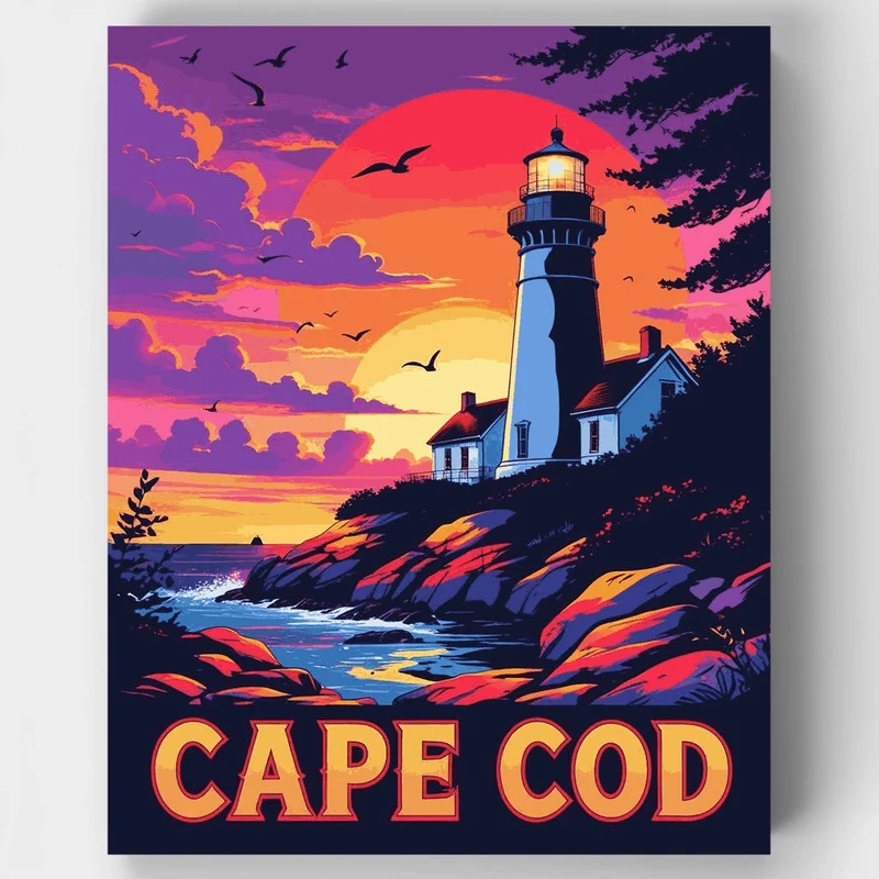 Cape Cod Lighthouse Sunset - Paint by Numbers Kit