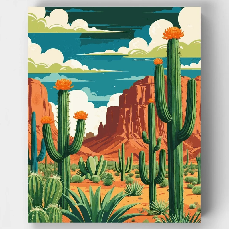 Arizona Desert Cactus Canyon - Paint by Numbers Kit