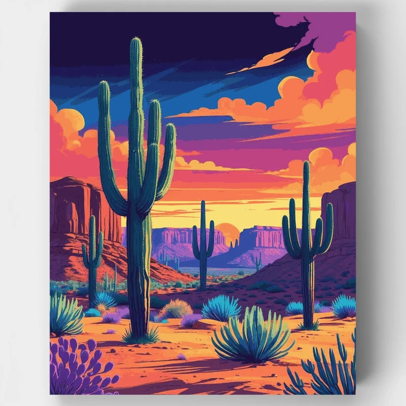 Arizona Desert Saguaro Sunset Glow - Paint by Numbers Kit
