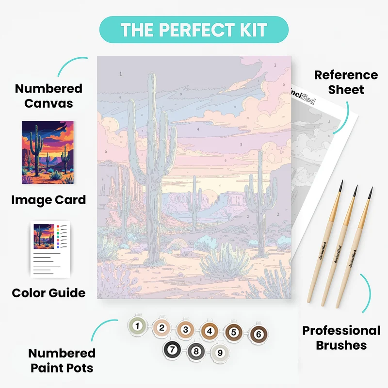 Arizona Desert Saguaro Sunset Glow - Paint by Numbers Kit