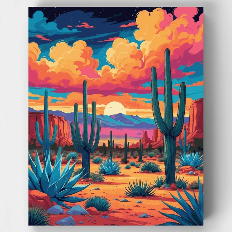 Arizona Desert Saguaro Twilight - Paint by Numbers Kit