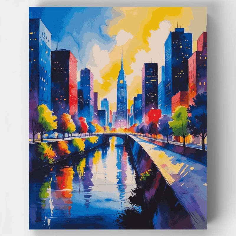 Vibrant City Skyline with Canal - Paint by Numbers Kit