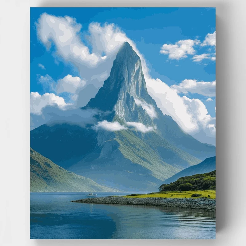 Dramatic Mountain Peak with Lake Reflection - Paint by Numbers Kit
