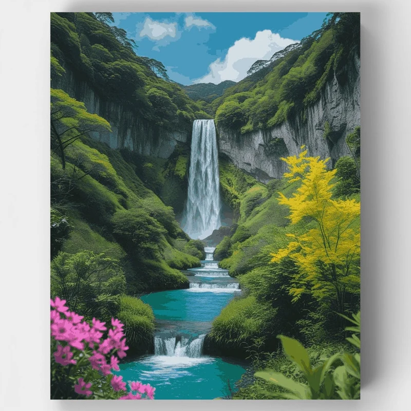 Serene Waterfall Paradise - Paint by Numbers Kit