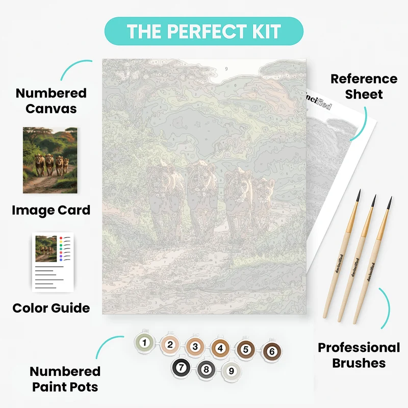 Lions Walking on Safari Path - Paint by Numbers Kit