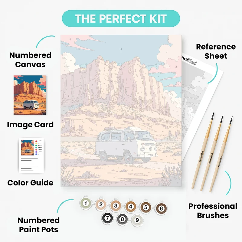 Desert Adventure with Vintage Van - Paint by Numbers Kit