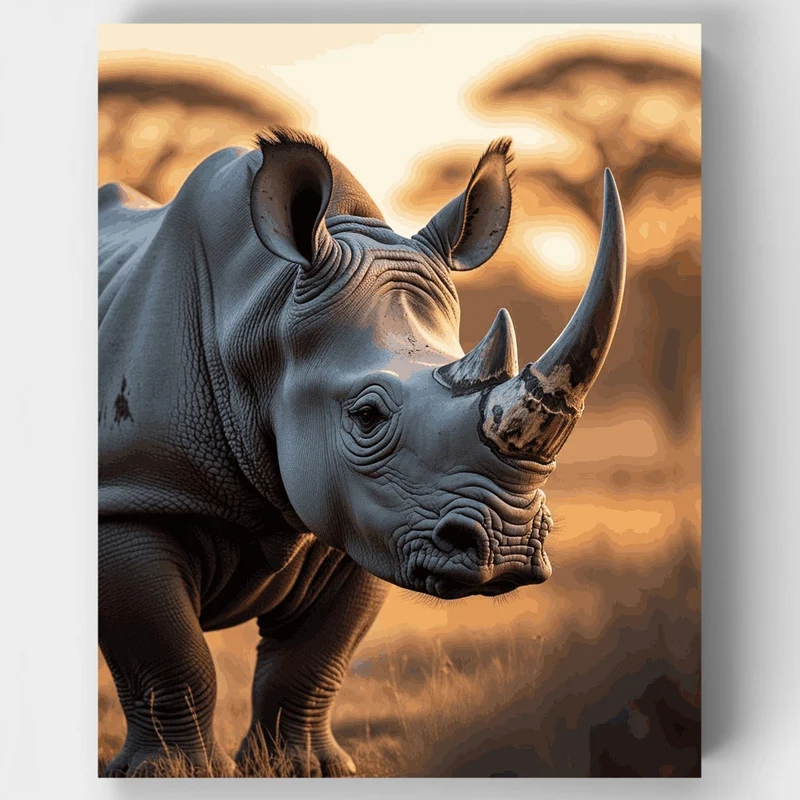 Majestic Rhinoceros at Golden Hour - Paint by Numbers Kit