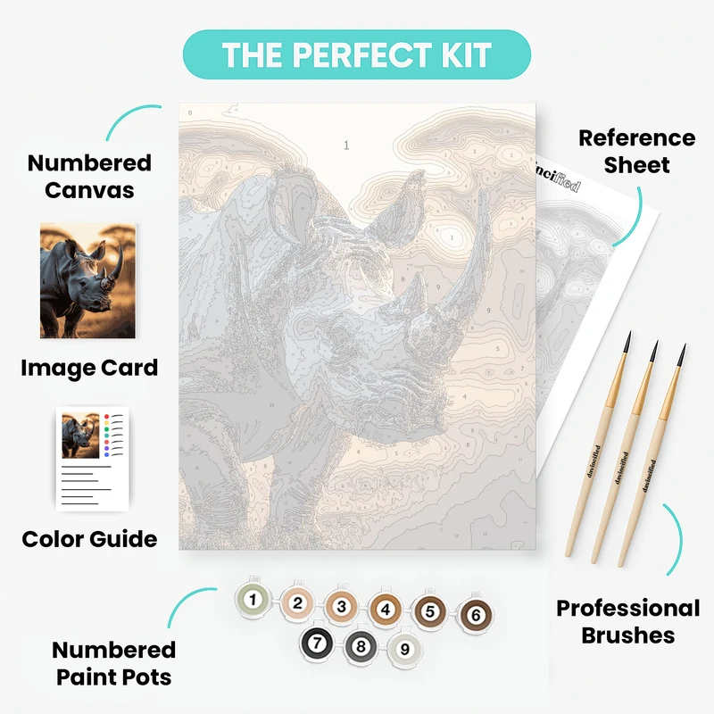 Majestic Rhinoceros at Golden Hour - Paint by Numbers Kit