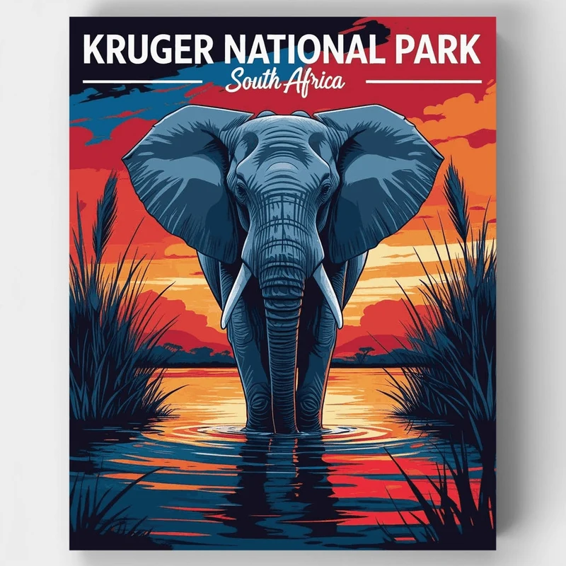 Kruger Elephant at Sunset - Paint by Numbers Kit