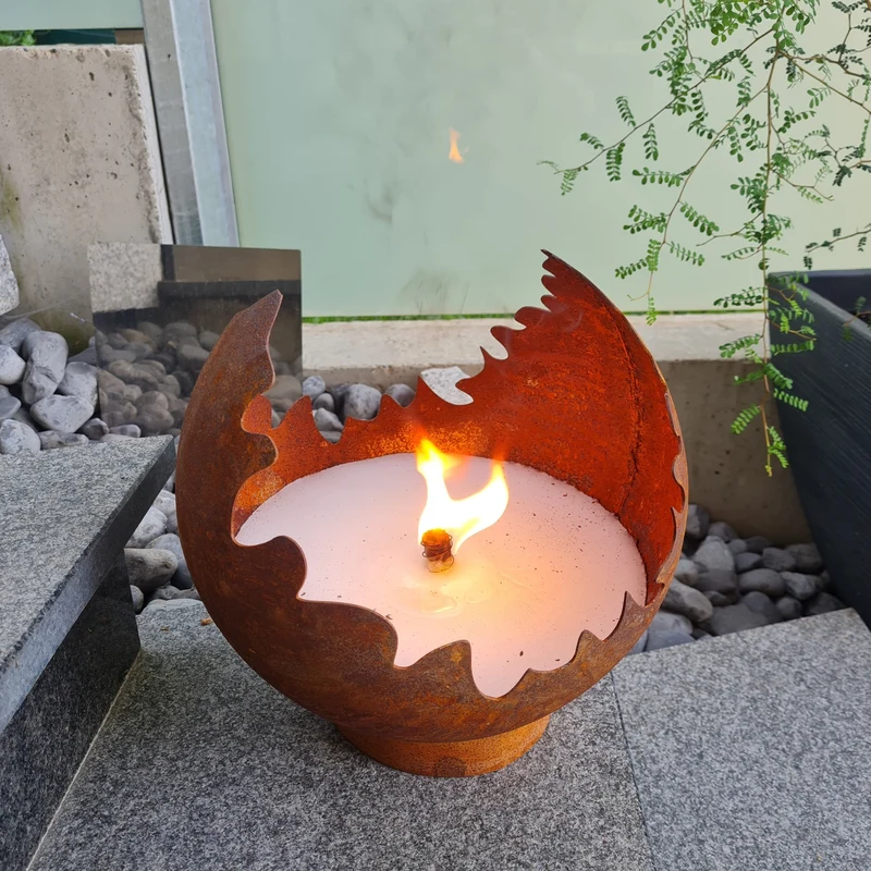 Schwabenfire Outdoor Kerze Edelrost Feuerkugel 30cm mit Dauerdocht Wachsfresser