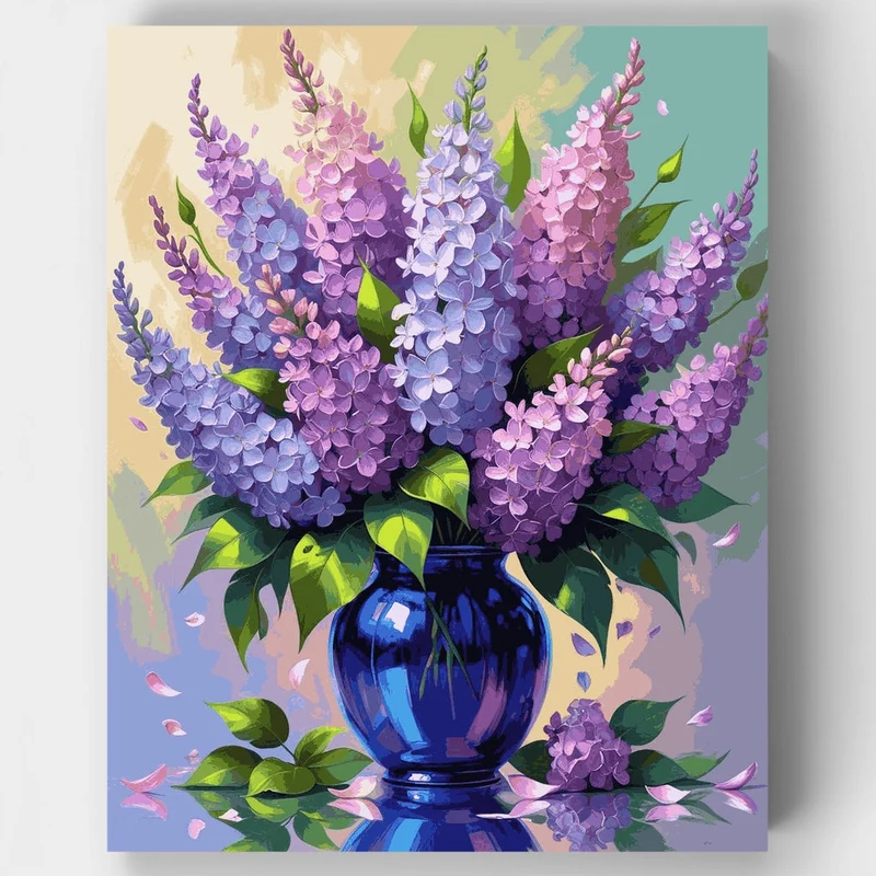 Purple Lilacs in Blue Vase - Paint by Numbers Kit