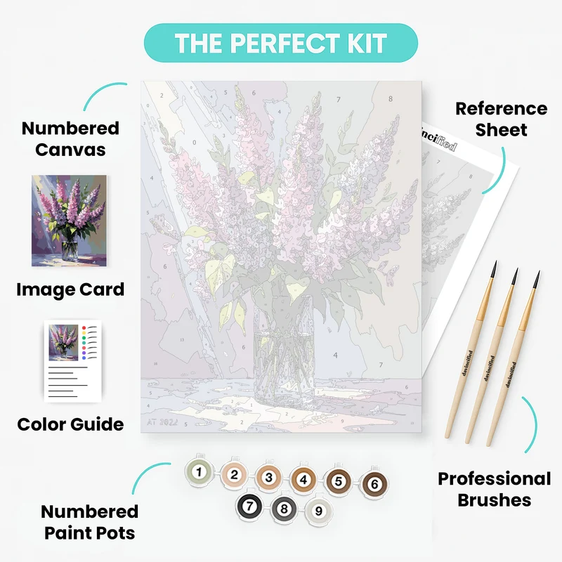 Lilac Bouquet in Glass Vase - Paint by Numbers Kit