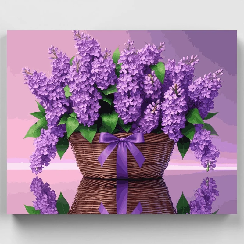 Purple Lilacs in Wicker Basket - Paint by Numbers Kit