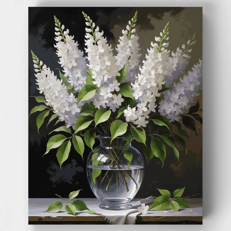 White Lilacs in Glass Vase - Paint by Numbers Kit
