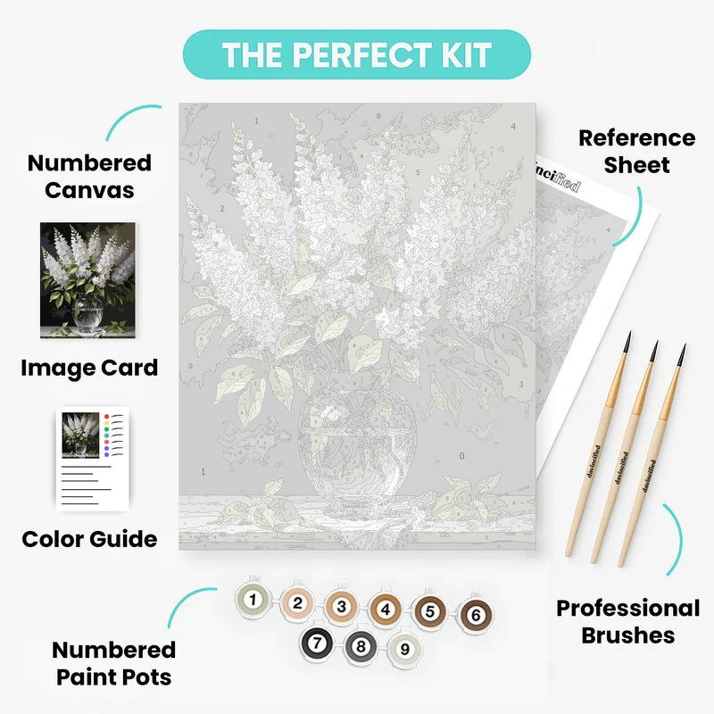 White Lilacs in Glass Vase - Paint by Numbers Kit