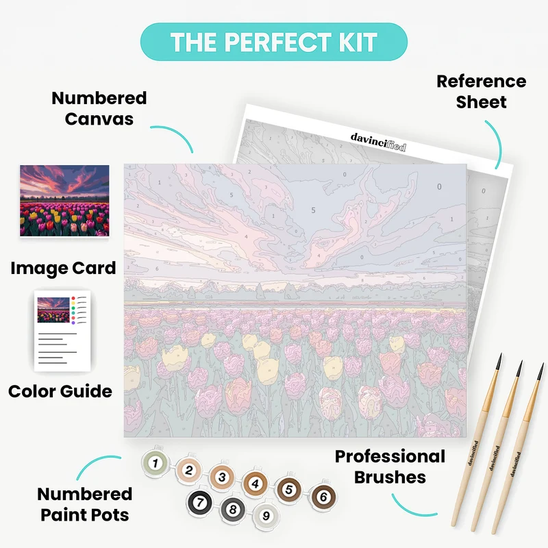 Vibrant Tulip Field at Sunset - Paint by Numbers Kit