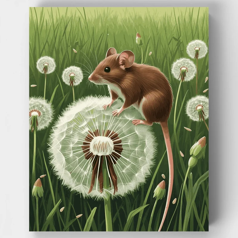 Mouse on Dandelion Meadow - Paint by Numbers Kit