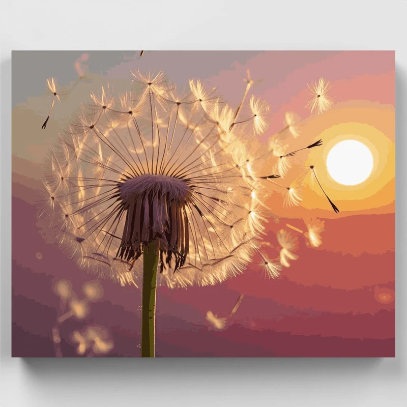 Dandelion Seeds Floating in Golden Sunset - Paint by Numbers Kit