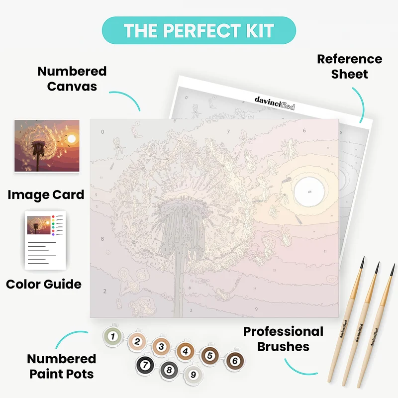 Dandelion Seeds Floating in Golden Sunset - Paint by Numbers Kit