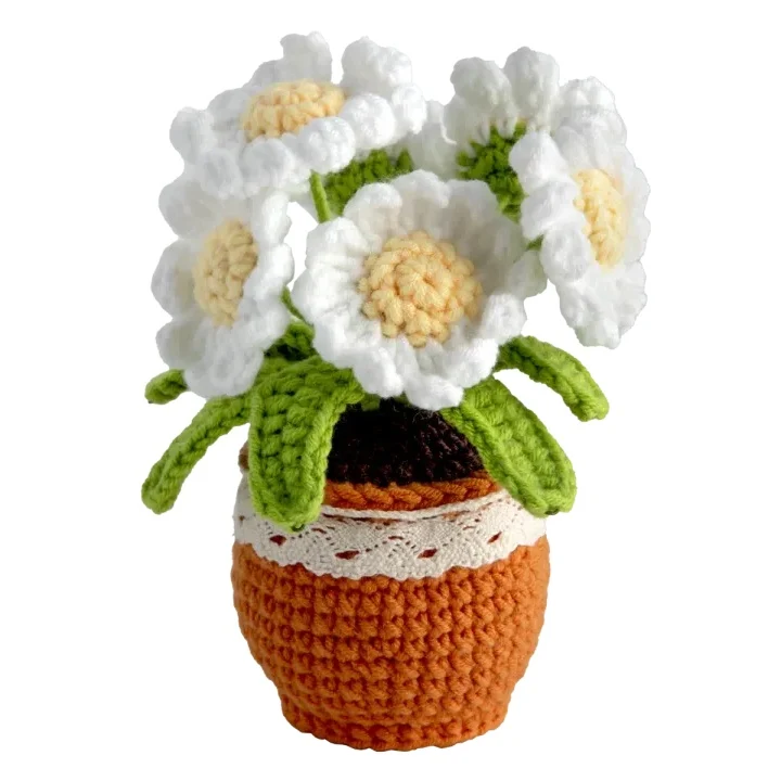 DIY Комплект за плетене на една кука саксия с цветя маргаритка