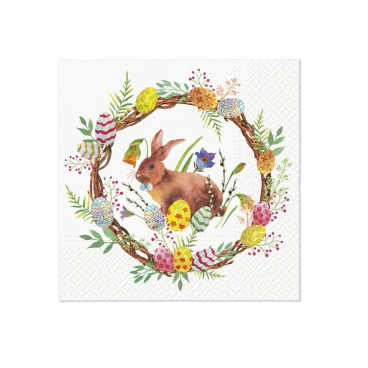 Декупажни салфетки - Bunny in wreath - 1бр.