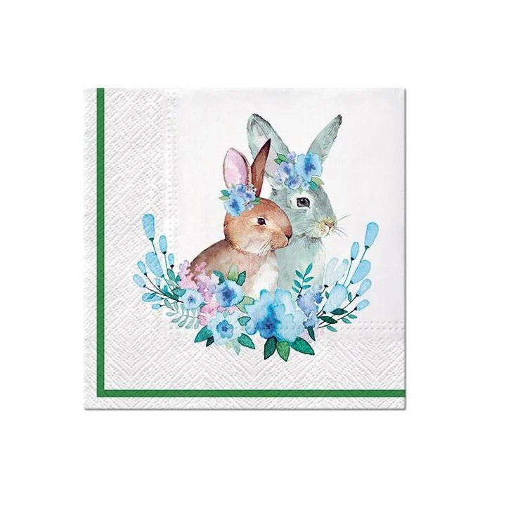 Декупажни салфетки - Bunnies with Wreaths - 1бр.