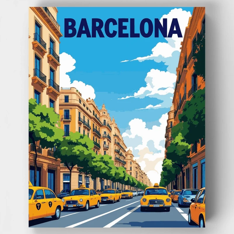 Barcelona Yellow Taxi Boulevard - Paint by Numbers Kit